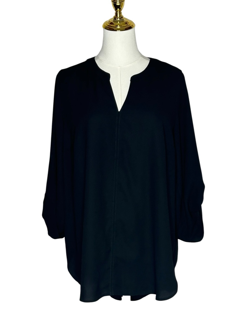 41 Hawthorn Flowy Black Split-Neck Tunic Blouse Plus Sz 1X Officewear